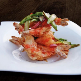 Scampis croustillants légèrement epicés et sucré